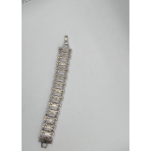 Vintage Pink Rhinestone Bracelet w/ Aurora Borealis Accents Silver Tone Link - Picture 4 of 4